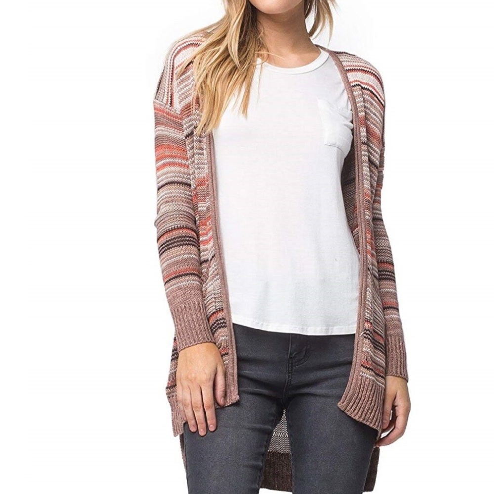 Billabong Stripes Over You Multicolored Cardigan Sweater Sz L